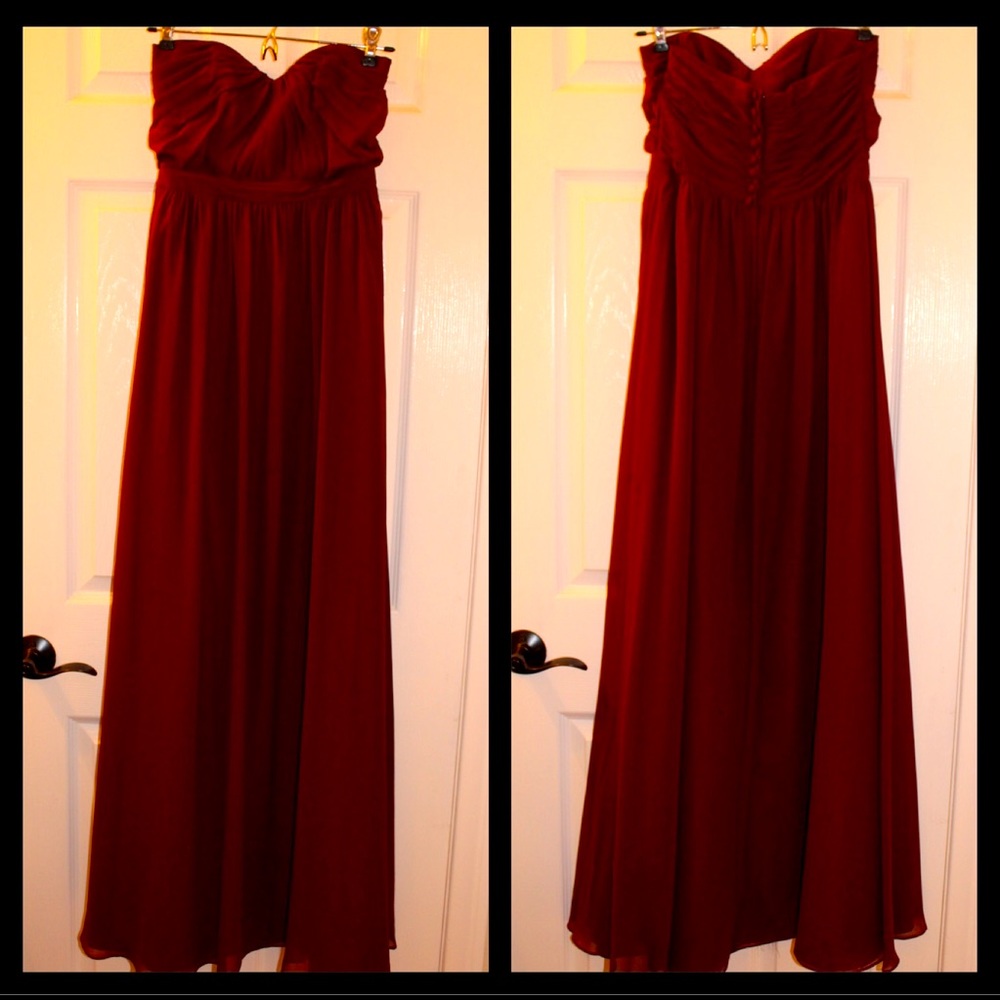 Floor-length, Maroon, Strapless Formal Dress, Bridesmaid, Size 0